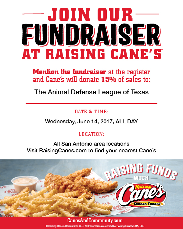 Raising Canes Chicken Fingers ADL Fundraiser Animal Defense League of Texas San Antonio