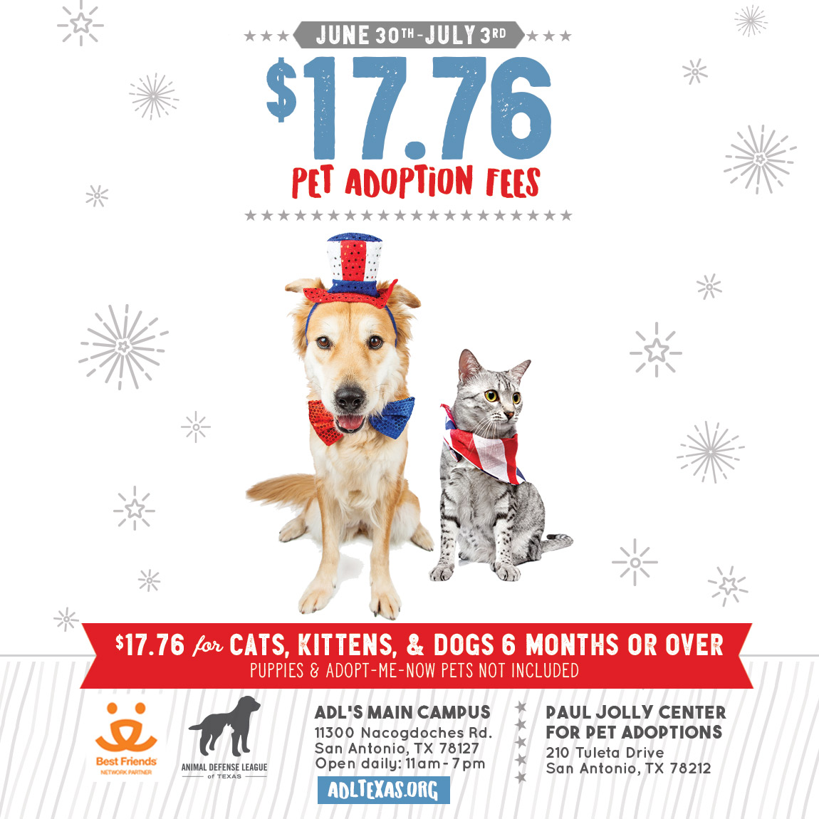 $17.76 Pet Adoption Fees during Independence Day Weekend - June 30th - July 3rd